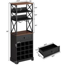 Load image into Gallery viewer, Black/Brown Wine Rack Kitchen Bar Storage Cabinet Shelf with Glass Holders