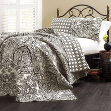 Load image into Gallery viewer, Queen size 3-Piece Quilt Set 100-Percent Cotton in Charcoal Damask