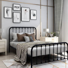 Load image into Gallery viewer, Full size Classic Black Metal Bed Frame with Slatted Headboard and Footboard