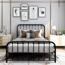 Load image into Gallery viewer, Full size Classic Black Metal Bed Frame with Slatted Headboard and Footboard