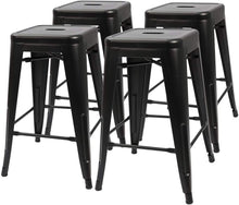 Load image into Gallery viewer, Set of 4 - 24-in. Indoor/Outdoor Backless Stacking Black Metal Barstools