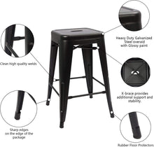 Load image into Gallery viewer, Set of 4 - 24-in. Indoor/Outdoor Backless Stacking Black Metal Barstools