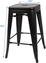 Load image into Gallery viewer, Set of 4 - 24-in. Indoor/Outdoor Backless Stacking Black Metal Barstools