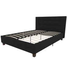 Load image into Gallery viewer, Full size Black Padded Linen Upholstered Platform Bed with Headboard