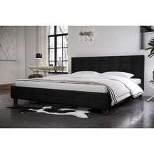 Load image into Gallery viewer, Full size Black Padded Linen Upholstered Platform Bed with Headboard