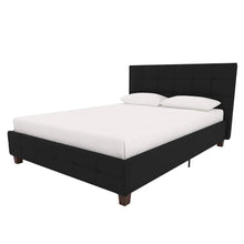 Load image into Gallery viewer, Full size Black Padded Linen Upholstered Platform Bed with Headboard