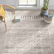 Load image into Gallery viewer, 5-ft. x 7-ft. Grey Ivory Chevron Stripe Geometric Boho Style Area Rug