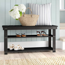 Load image into Gallery viewer, Black Wooden 2-Shelf Shoe Rack Storage Bench for Entryway or Closet