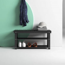 Load image into Gallery viewer, Black Wooden 2-Shelf Shoe Rack Storage Bench for Entryway or Closet