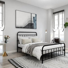 Load image into Gallery viewer, Full size Farmhouse Black Metal Bed Frame with Rounded Headboard Footboard