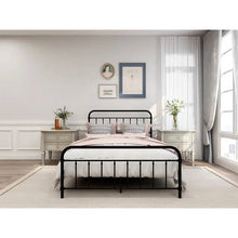 Load image into Gallery viewer, Full size Farmhouse Black Metal Bed Frame with Rounded Headboard Footboard