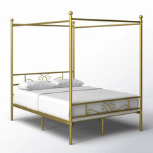 Load image into Gallery viewer, Full size French Country Four Poster Metal Canopy Bed in Gold Finish