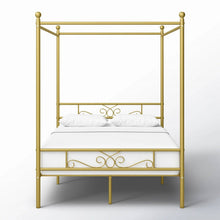 Load image into Gallery viewer, Full size French Country Four Poster Metal Canopy Bed in Gold Finish