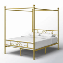 Load image into Gallery viewer, Full size French Country Four Poster Metal Canopy Bed in Gold Finish