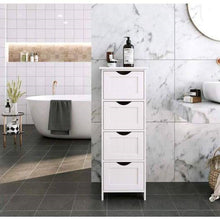 Load image into Gallery viewer, Modern Farmhouse 4-Drawer Bathroom Linen Floor Cabinet in White Wood Finish