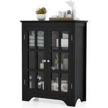 Load image into Gallery viewer, Black Bathroom Storage Linen Cabinet with Adjustable Shelves and Glass Doors