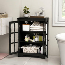 Load image into Gallery viewer, Black Bathroom Storage Linen Cabinet with Adjustable Shelves and Glass Doors