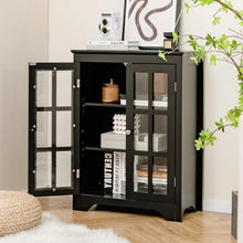 Load image into Gallery viewer, Black Bathroom Storage Linen Cabinet with Adjustable Shelves and Glass Doors