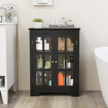 Load image into Gallery viewer, Black Bathroom Storage Linen Cabinet with Adjustable Shelves and Glass Doors