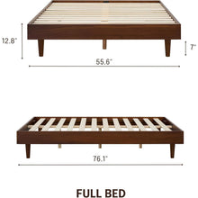 Load image into Gallery viewer, Full size Mid-Century Modern Platform Bed Frame in Dark Brown Wood Finish