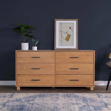 Load image into Gallery viewer, Modern Farmhouse Solid Wood 6 Drawer Double Dresser in Light Brown Finish