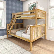 Load image into Gallery viewer, Twin over Full size Solid Wooden Bunk Bed in Natural Pine Wood Finish