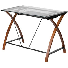 Load image into Gallery viewer, Modern Cherry Finish Glass Top Writing Table Computer Desk with Keyboard Tray