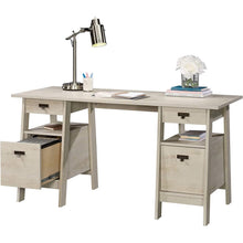 Load image into Gallery viewer, FarmHouse Chalky Oak Executive Desk w/ Filing Cabinets Storage