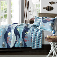 Load image into Gallery viewer, Full / Queen Blue Serenity Sea Fish Coral Coverlet Quilt Bedspread Set