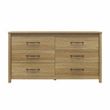 Rustic Farmhouse 6-Drawer Dresser in Natural Wood Finish