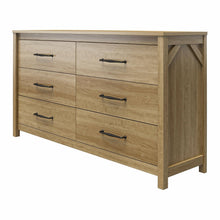 Load image into Gallery viewer, Rustic Farmhouse 6-Drawer Dresser in Natural Wood Finish