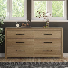 Load image into Gallery viewer, Rustic Farmhouse 6-Drawer Dresser in Natural Wood Finish