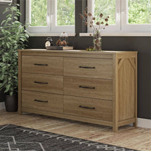 Load image into Gallery viewer, Rustic Farmhouse 6-Drawer Dresser in Natural Wood Finish