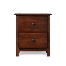 Load image into Gallery viewer, Farmhouse Solid Pine Wood 2 Drawer Nightstand in Cherry Finish