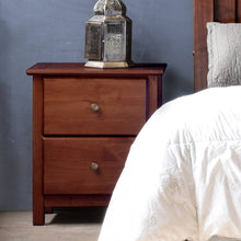 Load image into Gallery viewer, Farmhouse Solid Pine Wood 2 Drawer Nightstand in Cherry Finish