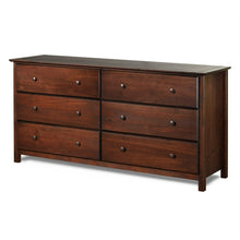 Load image into Gallery viewer, Farmhouse Solid Pine Wood 6 Drawer Dresser in Cherry Finish
