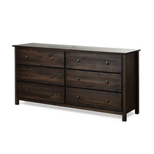 Load image into Gallery viewer, Farmhouse Solid Pine Wood 6 Drawer Dresser in Espresso Finish