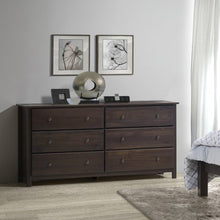 Load image into Gallery viewer, Farmhouse Solid Pine Wood 6 Drawer Dresser in Espresso Finish