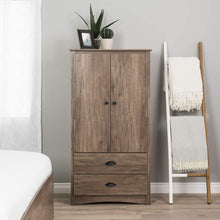 Load image into Gallery viewer, FarmHome Rustic 2 Drawer Bedroom Storage Armoire Grey Oak
