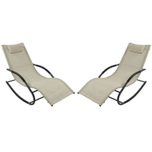 Load image into Gallery viewer, Set of 2 Beige Rocking Chaise Lounger Patio Lounge Chair with Pillow