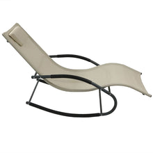 Load image into Gallery viewer, Set of 2 Beige Rocking Chaise Lounger Patio Lounge Chair with Pillow