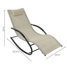 Load image into Gallery viewer, Set of 2 Beige Rocking Chaise Lounger Patio Lounge Chair with Pillow
