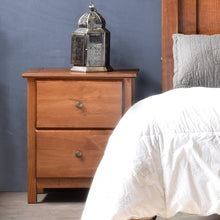 Load image into Gallery viewer, Farmhouse Solid Pine Wood 2 Drawer Nightstand in Walnut Finish