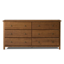 Load image into Gallery viewer, Farmhouse Solid Pine Wood 6 Drawer Dresser in Walnut Finish