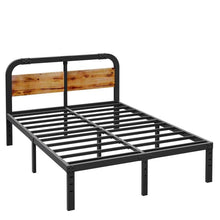 Load image into Gallery viewer, Full size Heavy Duty Black Metal Bed Frame with Solid Wood Panel Headboard