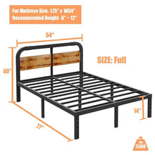 Load image into Gallery viewer, Full size Heavy Duty Black Metal Bed Frame with Solid Wood Panel Headboard