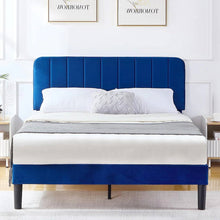 Load image into Gallery viewer, Full size Blue Upholstered Platform Bed Frame with Headboard