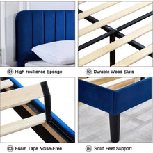 Load image into Gallery viewer, Full size Blue Upholstered Platform Bed Frame with Headboard