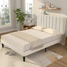 Load image into Gallery viewer, Full size Beige Upholstered Platform Bed Frame with Headboard