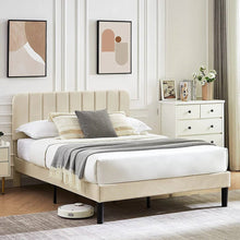 Load image into Gallery viewer, Full size Beige Upholstered Platform Bed Frame with Headboard